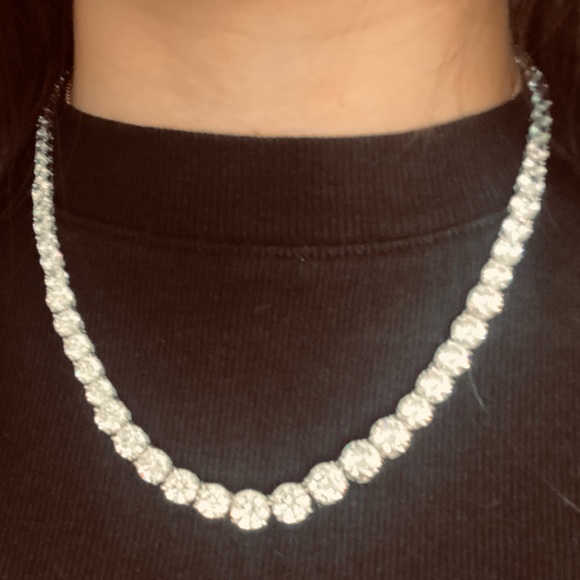 17.5” Cubic Zirconia 925 Sterling Silver Graduated Tennis Necklace - Picture 11 of 11